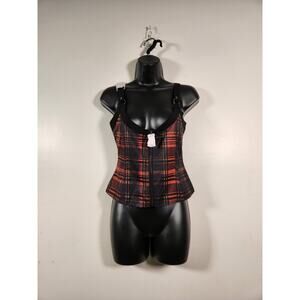 KILLSTAR Amberic Tank Top Womens XS Orange Tartan Plaid Zip Front Skull Pull NEW